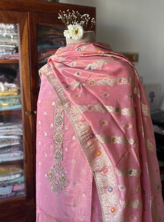 Preet | پریت | प्रीत : Woven Banarasi Silk Salwar with Handwork by Ikhtirah (Pink)