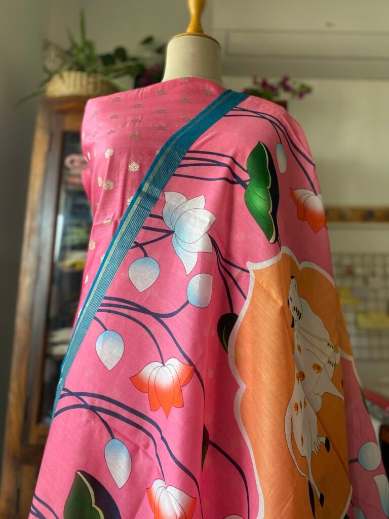 Siddhi | سدھی | सिद्धि  (Pink) : Pure Chanderi Silk Pichwai Salwars by Ikhtirah