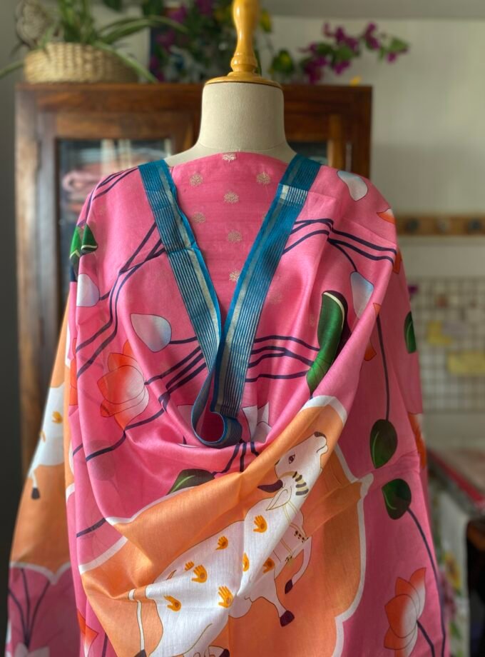Siddhi | سدھی | सिद्धि (Pink) : Pure Chanderi Silk Pichwai Salwars by Ikhtirah