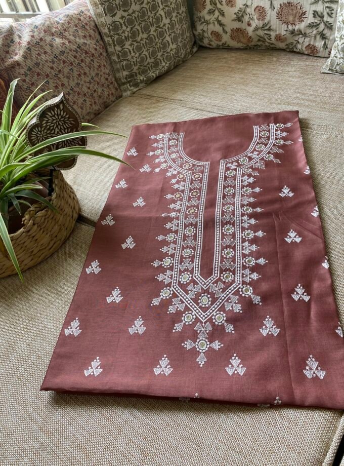 Pehel | نقل | पहल : Embroidered Pure Chanderi Silk Salwar Kameez (Chocolate Brown)