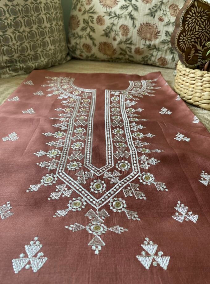 Pehel | نقل | पहल : Embroidered Pure Chanderi Silk Salwar Kameez (Chocolate Brown)