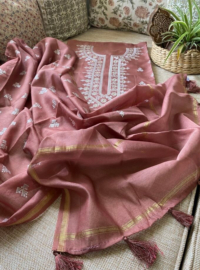 Pehel | نقل | पहल : Embroidered Pure Chanderi Silk Salwar Kameez (Chocolate Brown)