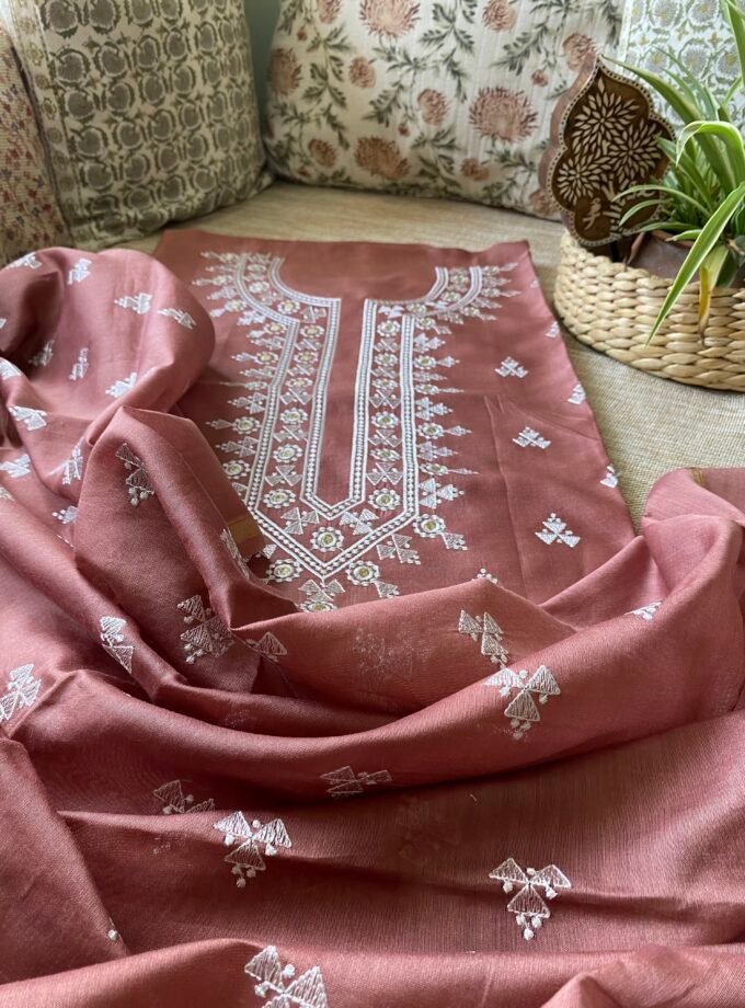 Pehel | نقل | पहल : Embroidered Pure Chanderi Silk Salwar Kameez (Chocolate Brown)