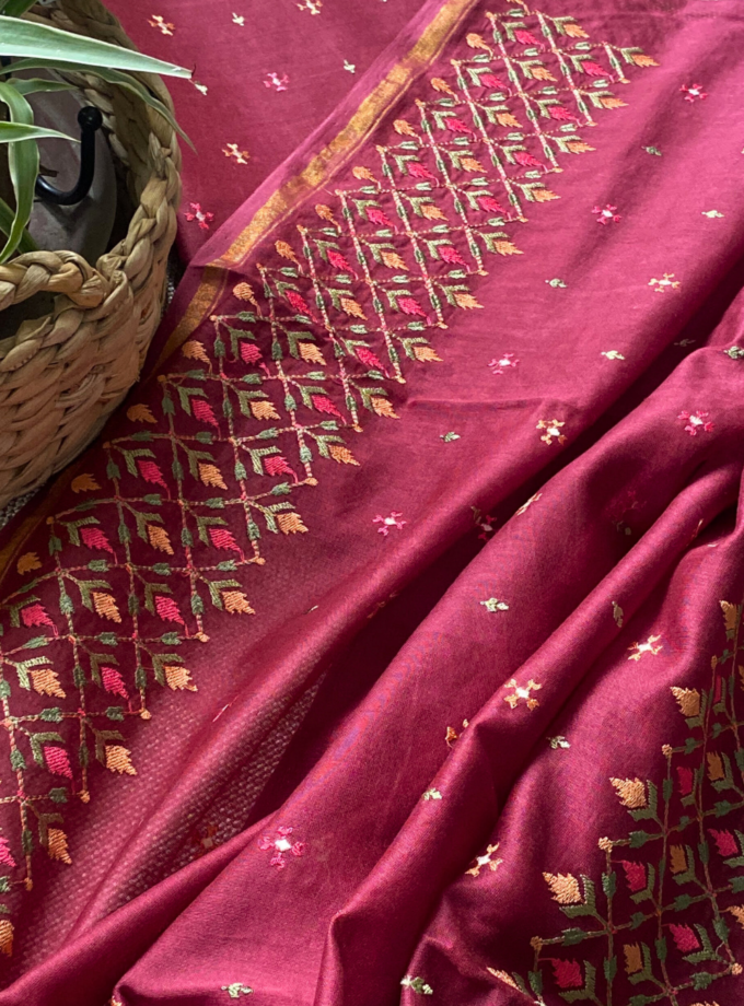 Raunak | راونک | रौनक : Embroidered Pure Chanderi Cotton Salwar (Maroon)