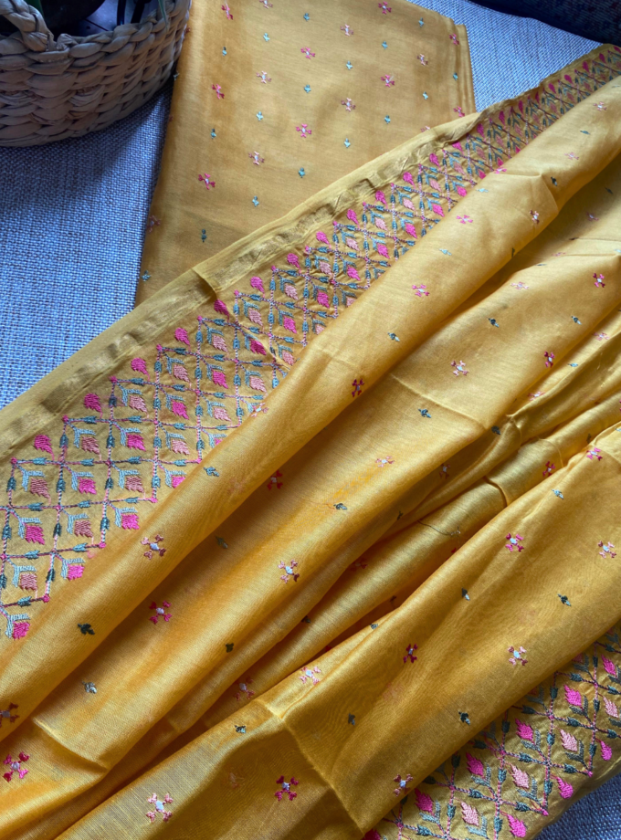 Raunak | راونک | रौनक : Embroidered Pure Chanderi Cotton Salwar (Earthy Yellow)