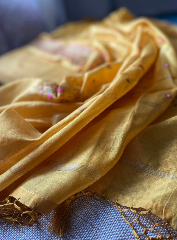 Raunak | راونک | रौनक : Embroidered Pure Chanderi Cotton Salwar (Earthy Yellow)