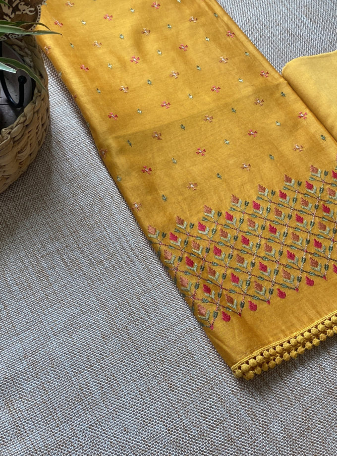 Raunak | راونک | रौनक : Embroidered Pure Chanderi Cotton Salwar (Earthy Yellow)