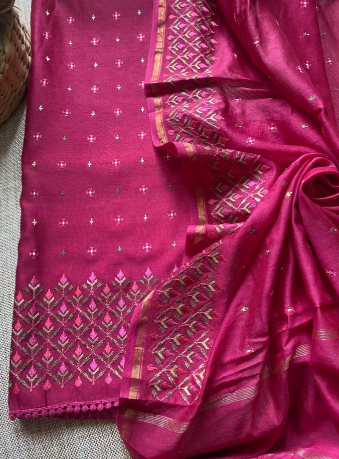 Raunak | راونک | रौनक : Embroidered Pure Chanderi Cotton Salwar (Earthy Pink)