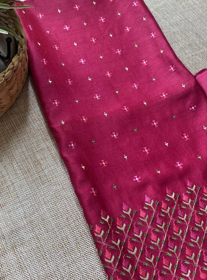 Raunak | راونک | रौनक : Embroidered Pure Chanderi Cotton Salwar (Earthy Pink)