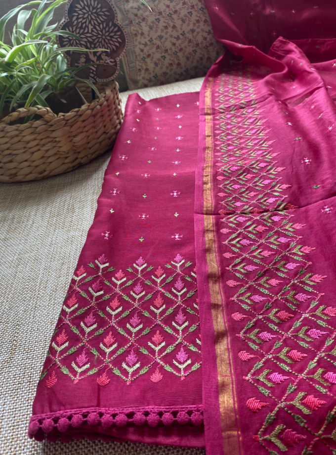Raunak | راونک | रौनक : Embroidered Pure Chanderi Cotton Salwar (Earthy Pink)