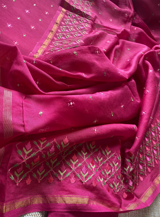 Raunak | راونک | रौनक : Embroidered Pure Chanderi Cotton Salwar (Earthy Pink)