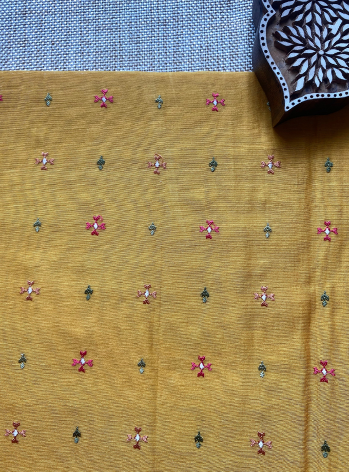 Raunak | راونک | रौनक : Embroidered Pure Chanderi Cotton Salwar (Earthy Yellow)