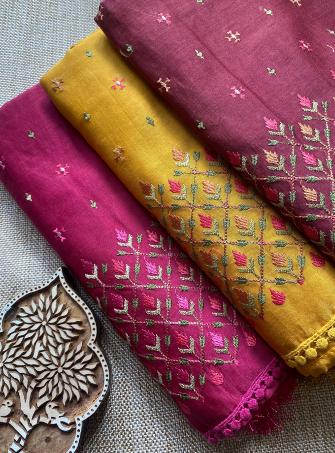 Raunak | راونک | रौनक : Embroidered Pure Chanderi Cotton Salwar (Earthy Yellow)