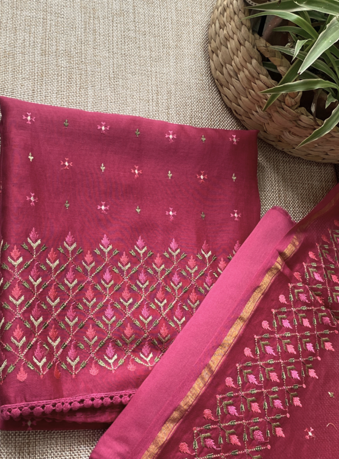 Raunak | راونک | रौनक : Embroidered Pure Chanderi Cotton Salwar (Earthy Pink)