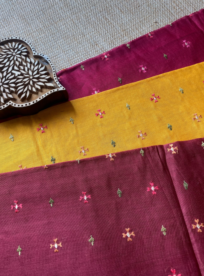 Raunak | راونک | रौनक : Embroidered Pure Chanderi Cotton Salwar (Earthy Yellow)