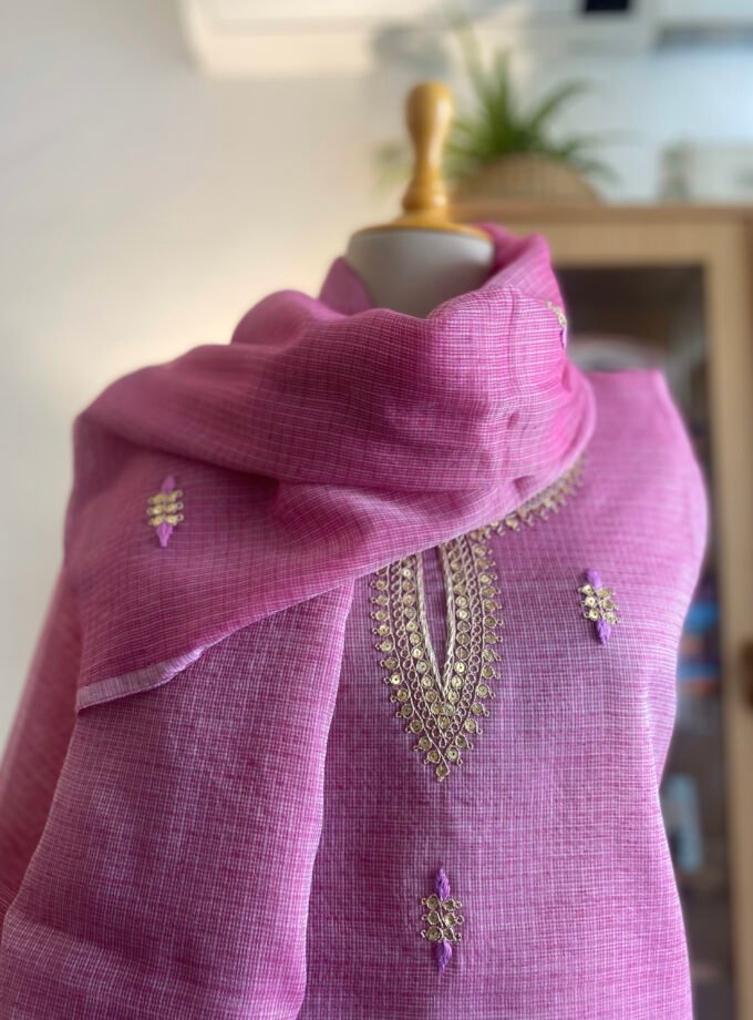 Nazam | ﻧَﻈﻢ | नज़्म : Handworked Pure Kota Salwar (Lilac) by Ikhtirah