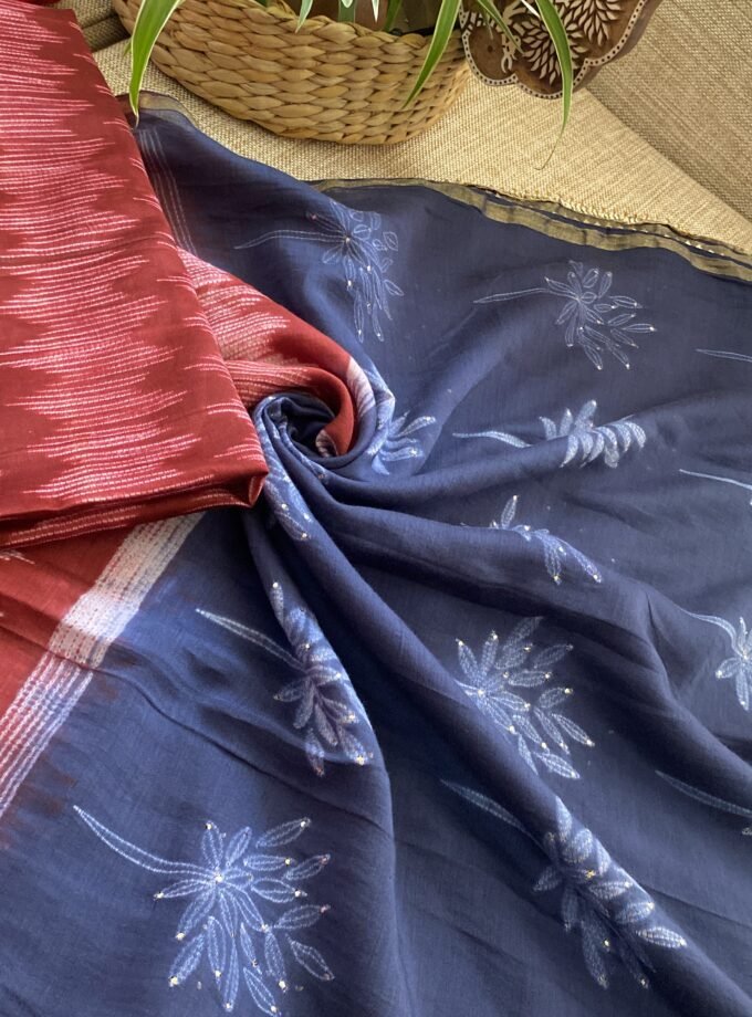 Nakshatra | حرفي | नक्षत्र : Mukaish worked Shibori on Maheshwari Silk Salwars
