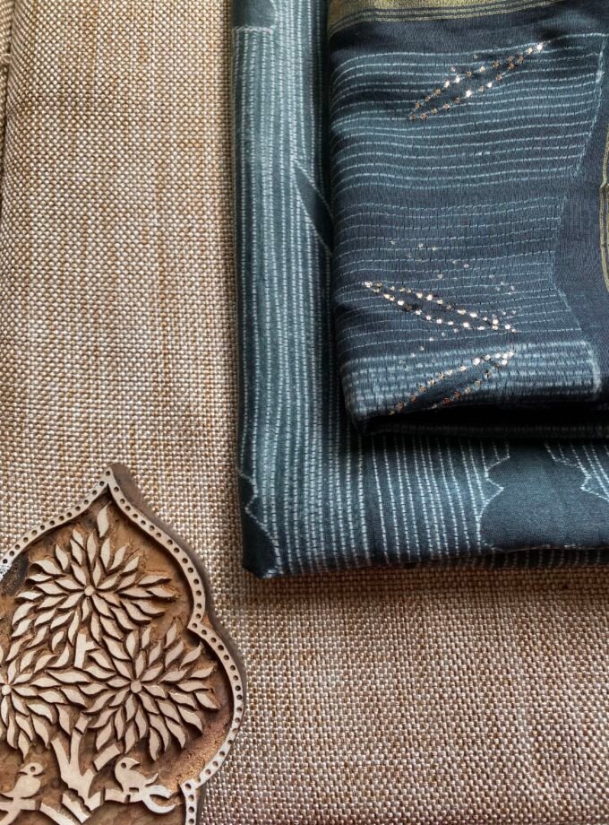 Nakshatra | حرفي | नक्षत्र : Mukaish worked Shibori on Maheshwari Silk Salwars