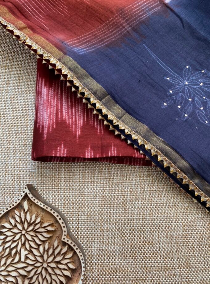 Nakshatra | حرفي | नक्षत्र : Mukaish worked Shibori on Maheshwari Silk Salwars