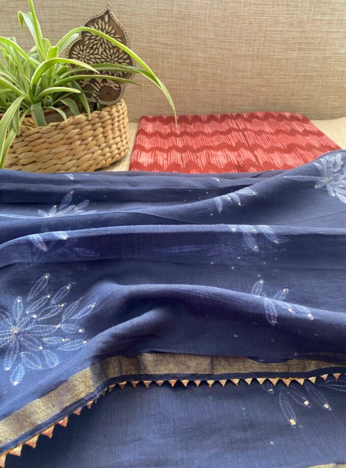 Nakshatra | حرفي | नक्षत्र : Mukaish worked Shibori on Maheshwari Silk Salwars