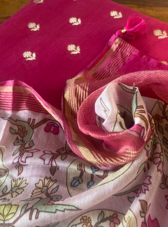 Manjul | منجول | मंजुल : Pure Chanderi Silk Salwars by Ikhtirah (Dark Rani Pink)