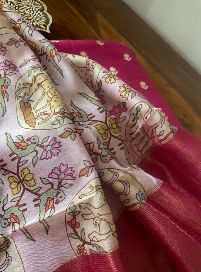 Manjul | منجول | मंजुल : Pure Chanderi Silk Salwars by Ikhtirah (Dark Rani Pink)