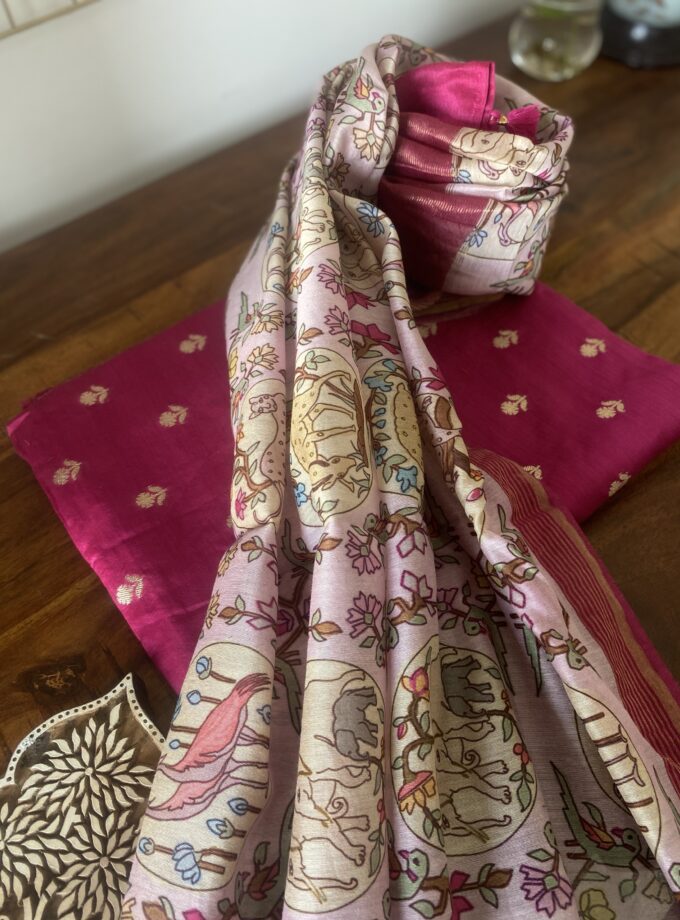 Manjul | منجول | मंजुल : Pure Chanderi Silk Salwars by Ikhtirah (Dark Rani Pink)