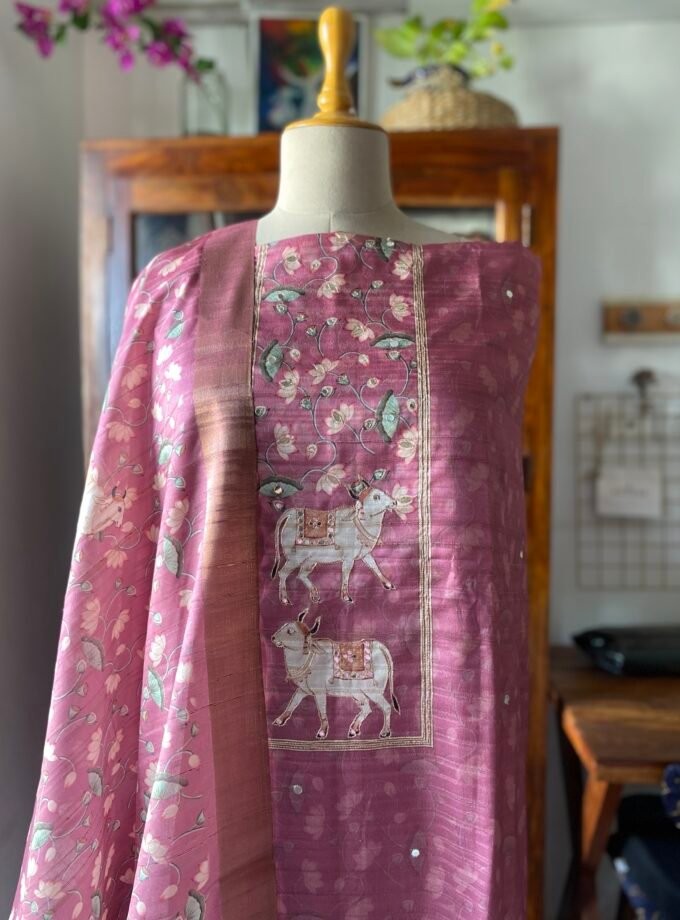 Gauri | गौरी : Semi Tusser Salwar by Ikhtirah (Rusty Pink)