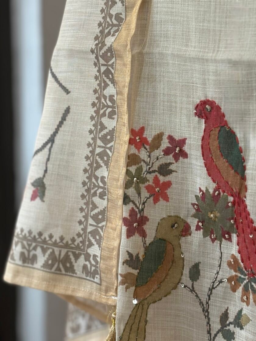 Shimmer Cotton Linen Salwar with Hand Kantha Highlights by Ikhtirah - Image 9