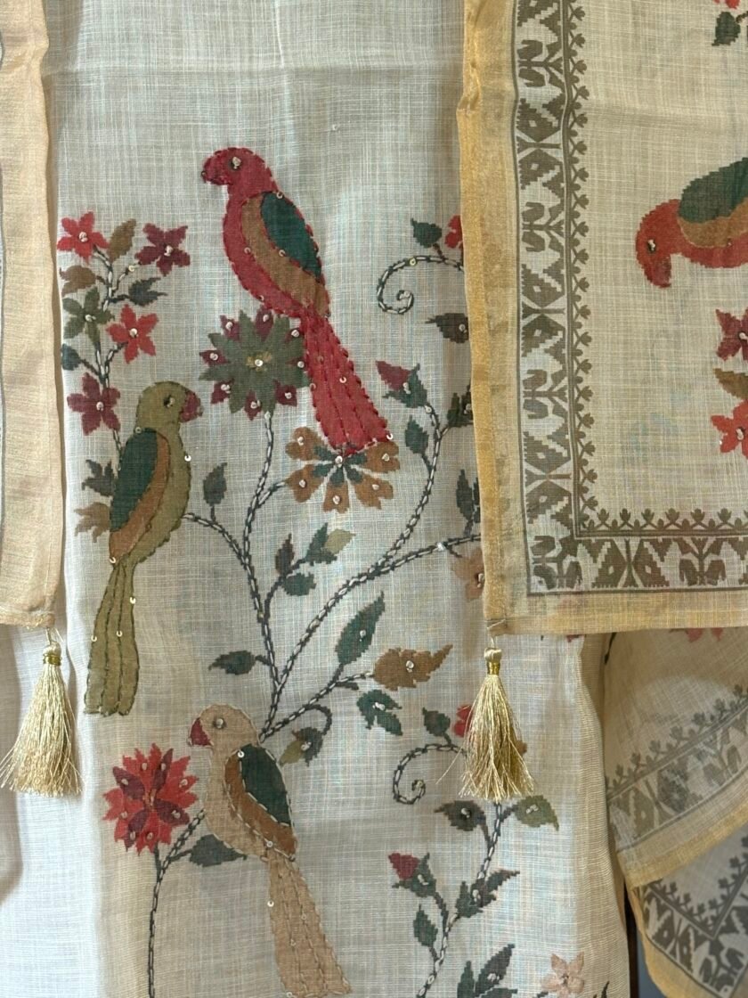 Shimmer Cotton Linen Salwar with Hand Kantha Highlights by Ikhtirah - Image 8