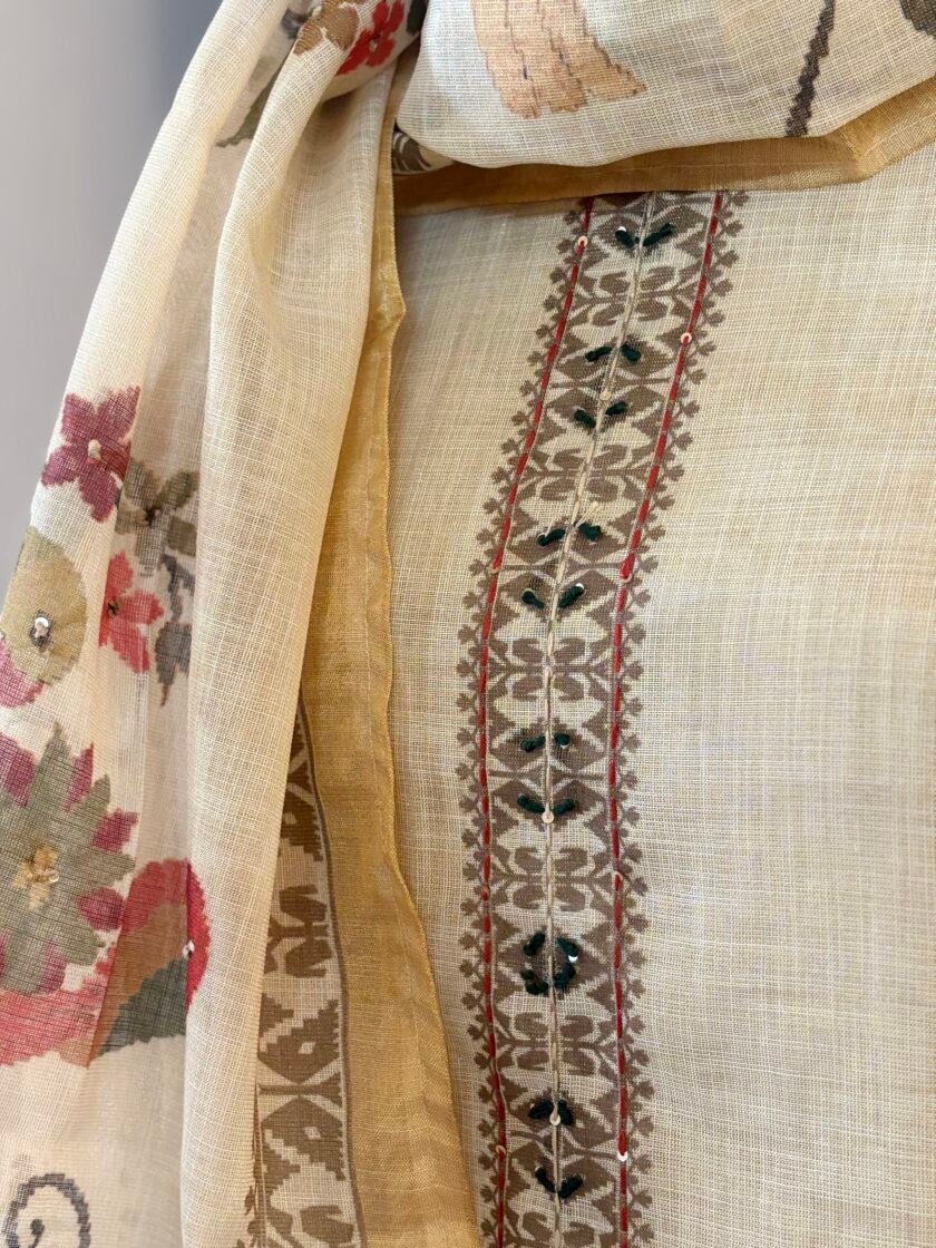 Shimmer Cotton Linen Salwar with Hand Kantha Highlights by Ikhtirah - Image 2