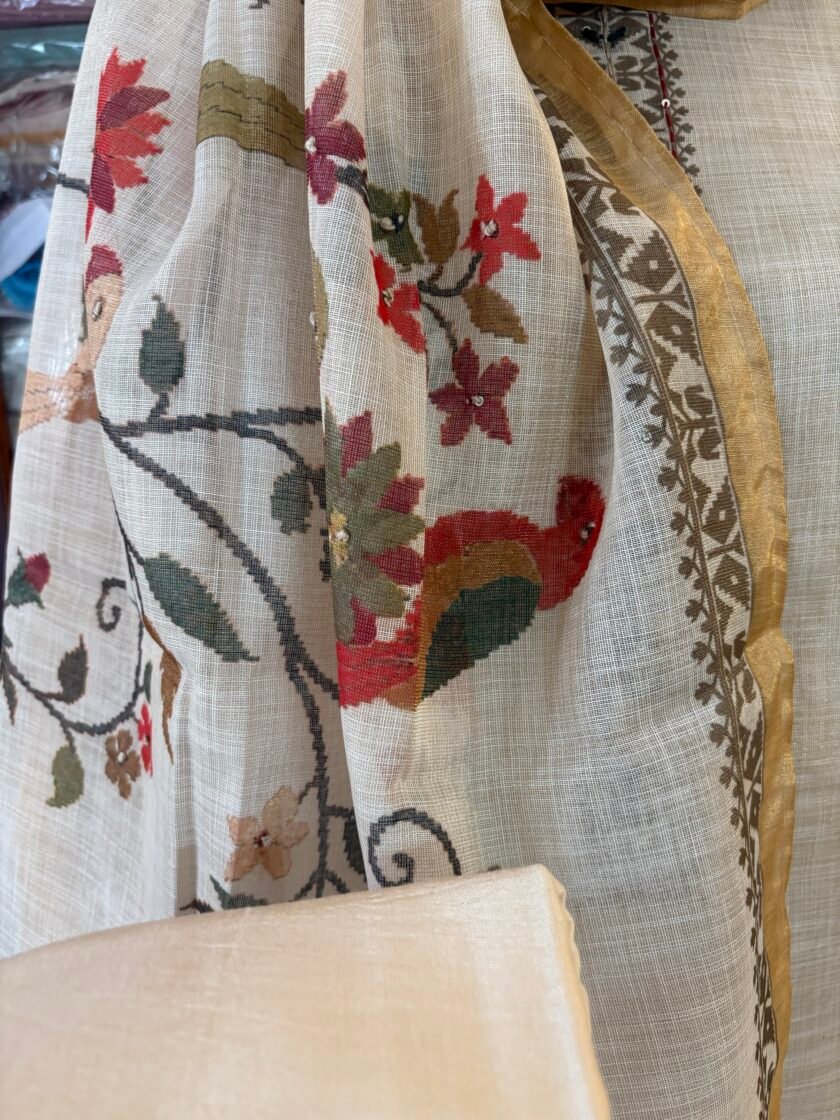 Shimmer Cotton Linen Salwar with Hand Kantha Highlights by Ikhtirah - Image 6