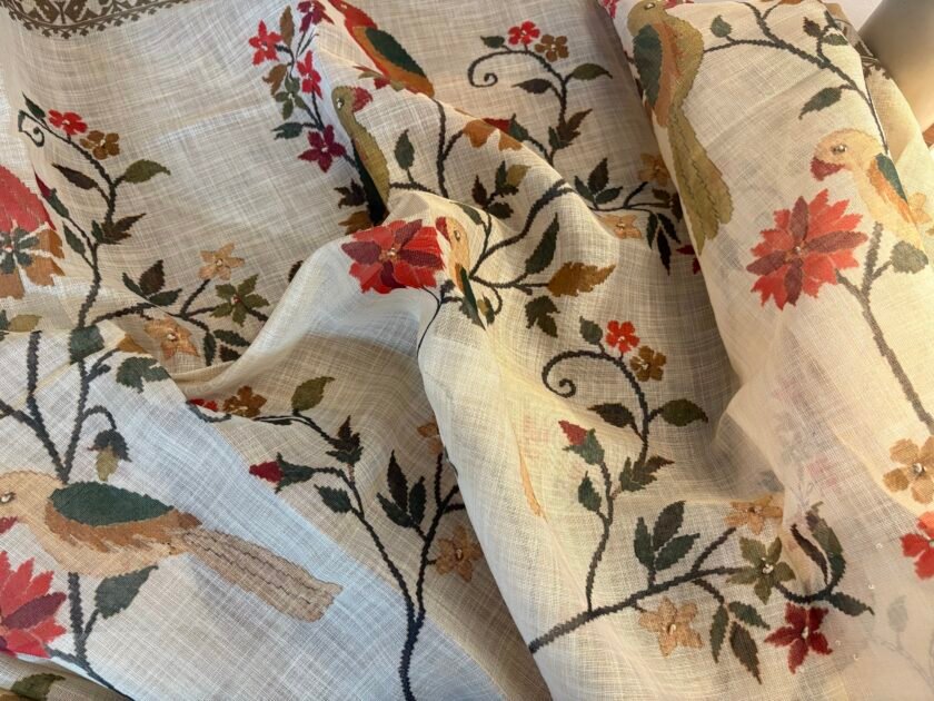 Shimmer Cotton Linen Salwar with Hand Kantha Highlights by Ikhtirah - Image 3