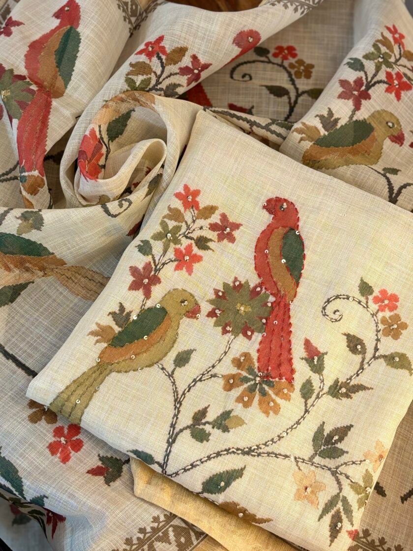 Shimmer Cotton Linen Salwar with Hand Kantha Highlights by Ikhtirah - Image 4