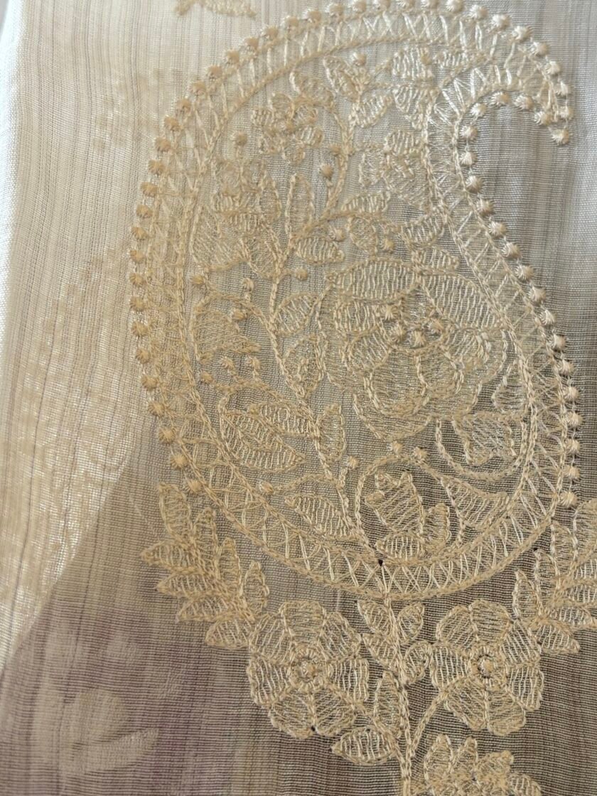 Handblocked Chanderi Cotton Salwar with Parsi Gara Embroidered Maheshwari Woven Dupatta by Ikhtirah - Image 4