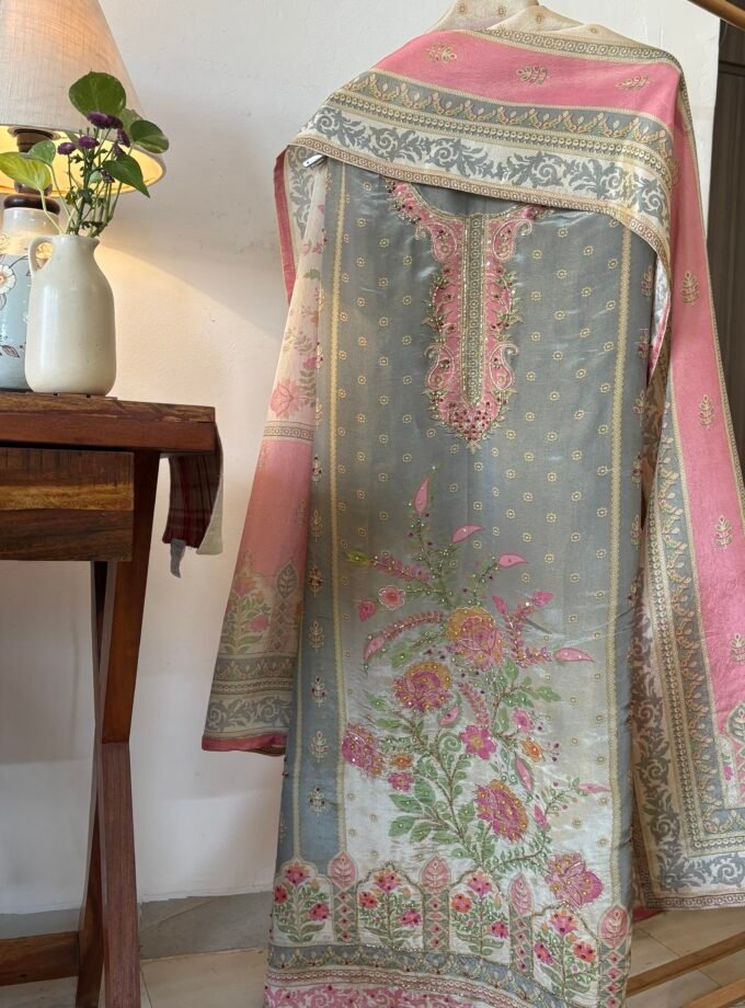Breezy Shimmer Muslin Floral Salwar by Ikhtirah