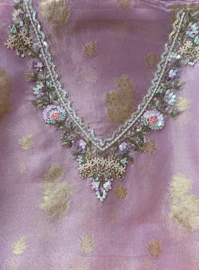 Noor | نور | नूर : Hand-Embroidered Zari Woven Tissue Salwars by Ikhtirah