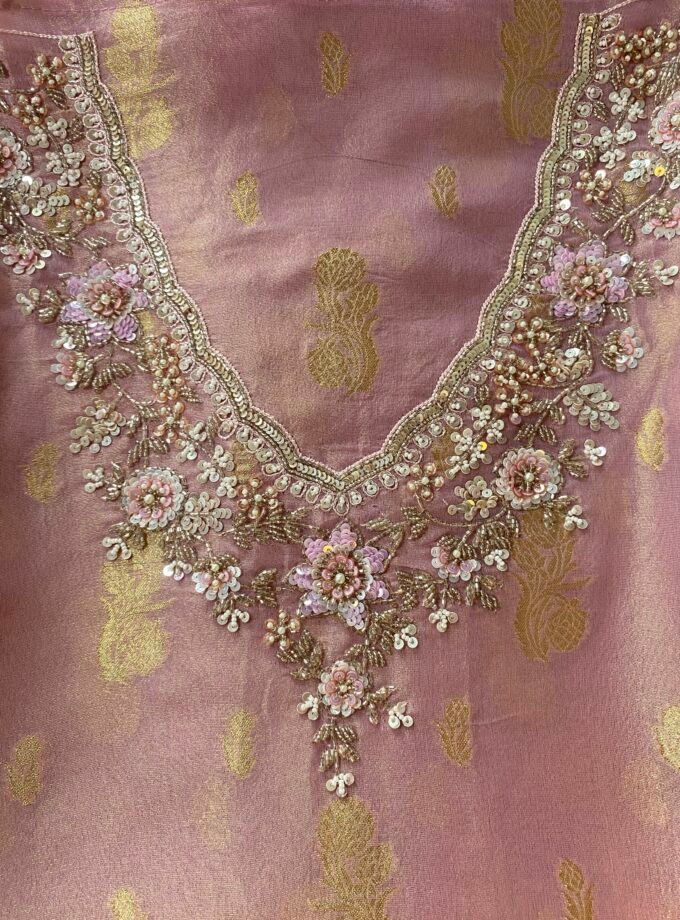 Noor | نور | नूर : Hand-Embroidered Zari Woven Tissue Salwars by Ikhtirah