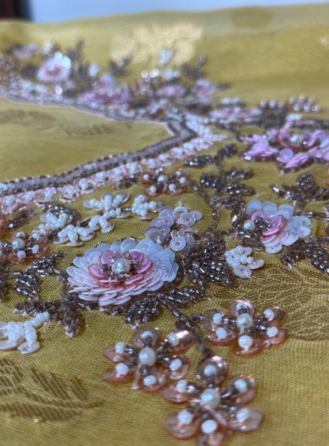 Noor | نور | नूर : Hand-Embroidered Zari Woven Tissue Salwars by Ikhtirah