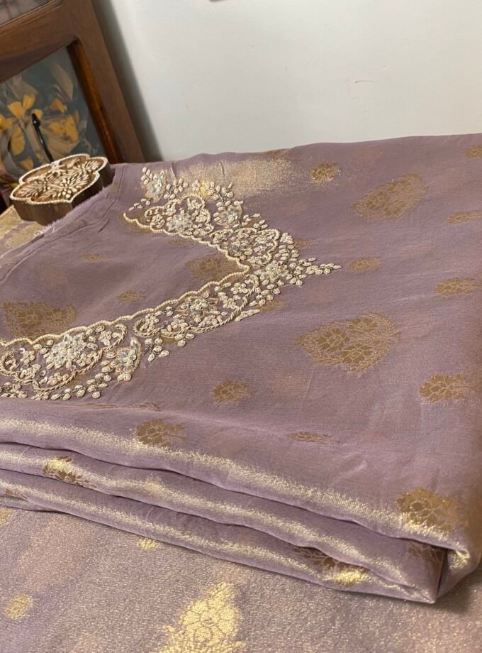 Noor | نور | नूर : Hand-Embroidered Zari Woven Tissue Salwars by Ikhtirah