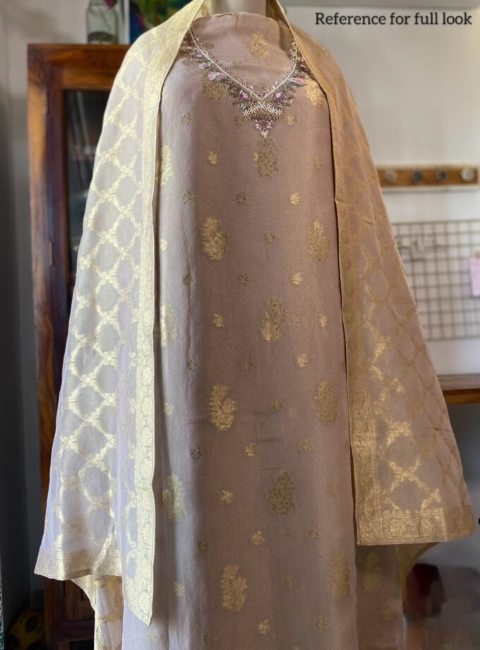 Noor | نور | नूर : Hand-Embroidered Zari Woven Tissue Salwars by Ikhtirah