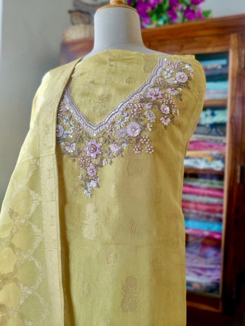 Noor | نور | नूर : Hand-Embroidered Zari Woven Tissue Salwars by Ikhtirah - Image 2