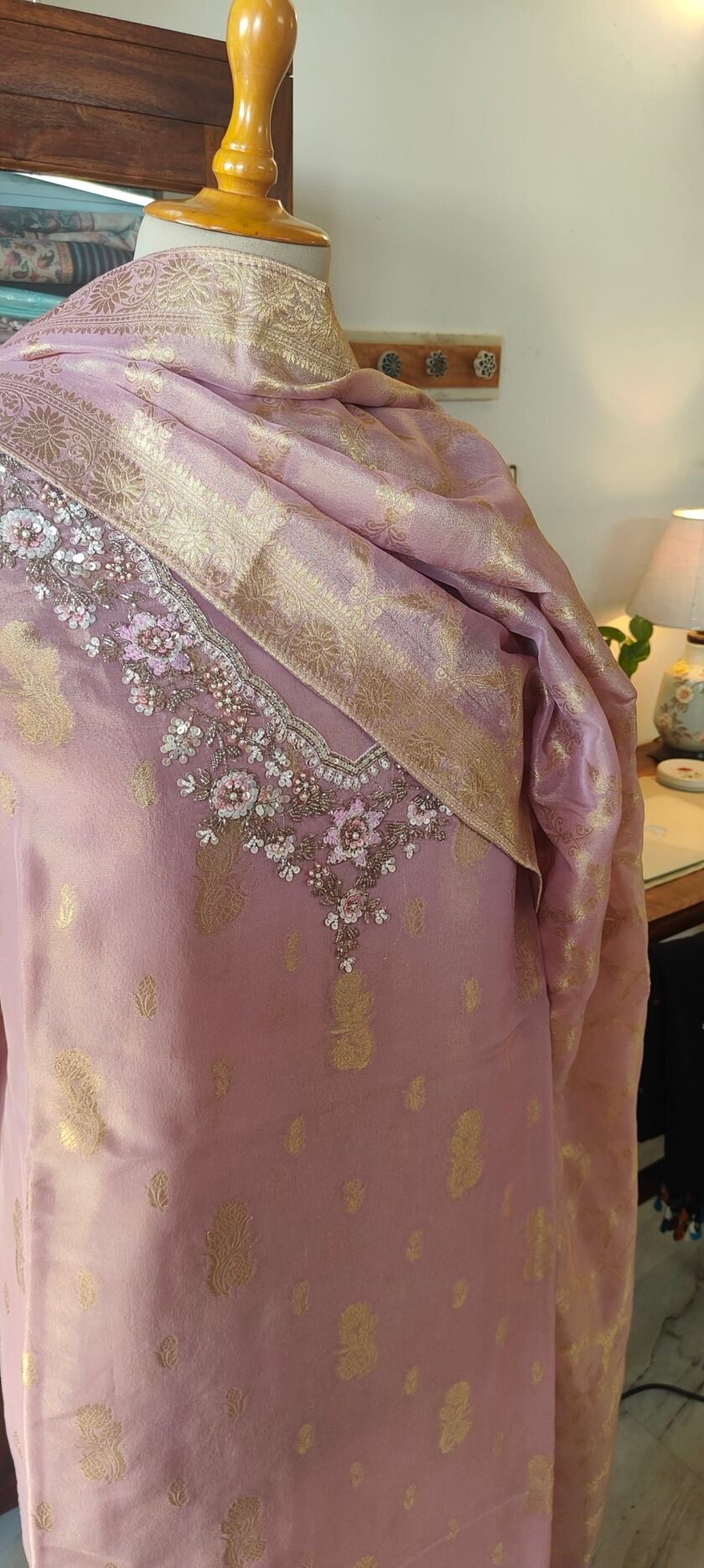 Noor | نور | नूर : Hand-Embroidered Zari Woven Tissue Salwars by Ikhtirah - Image 4