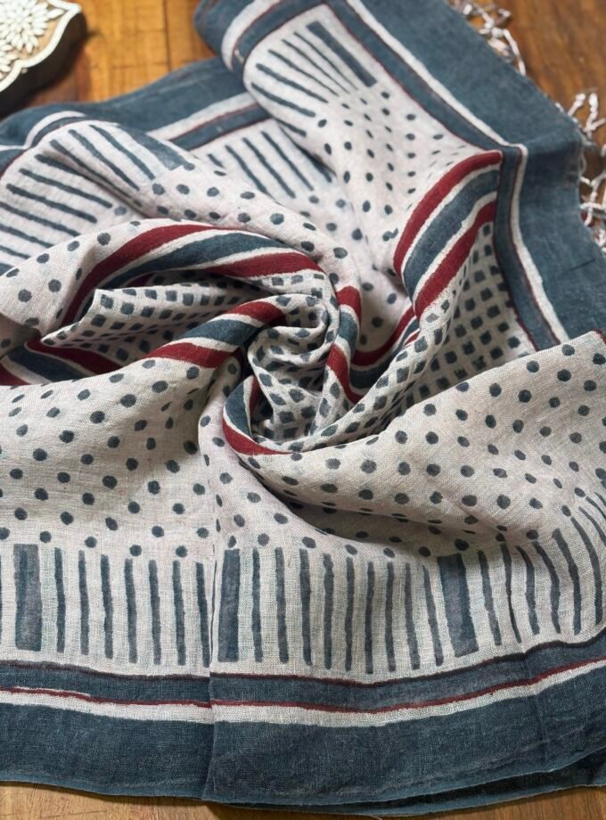 Kalaa : Natural Dye HandBlock Pure Cotton - Pure Linen Kurta Dupatta by Ikhtirah