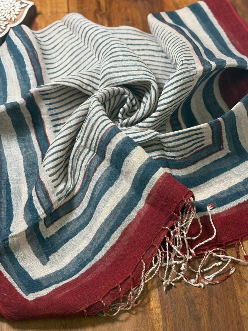Kalaa :  Natural Dye HandBlock Pure Cotton - Pure Linen Kurta Dupatta by Ikhtirah - Image 3