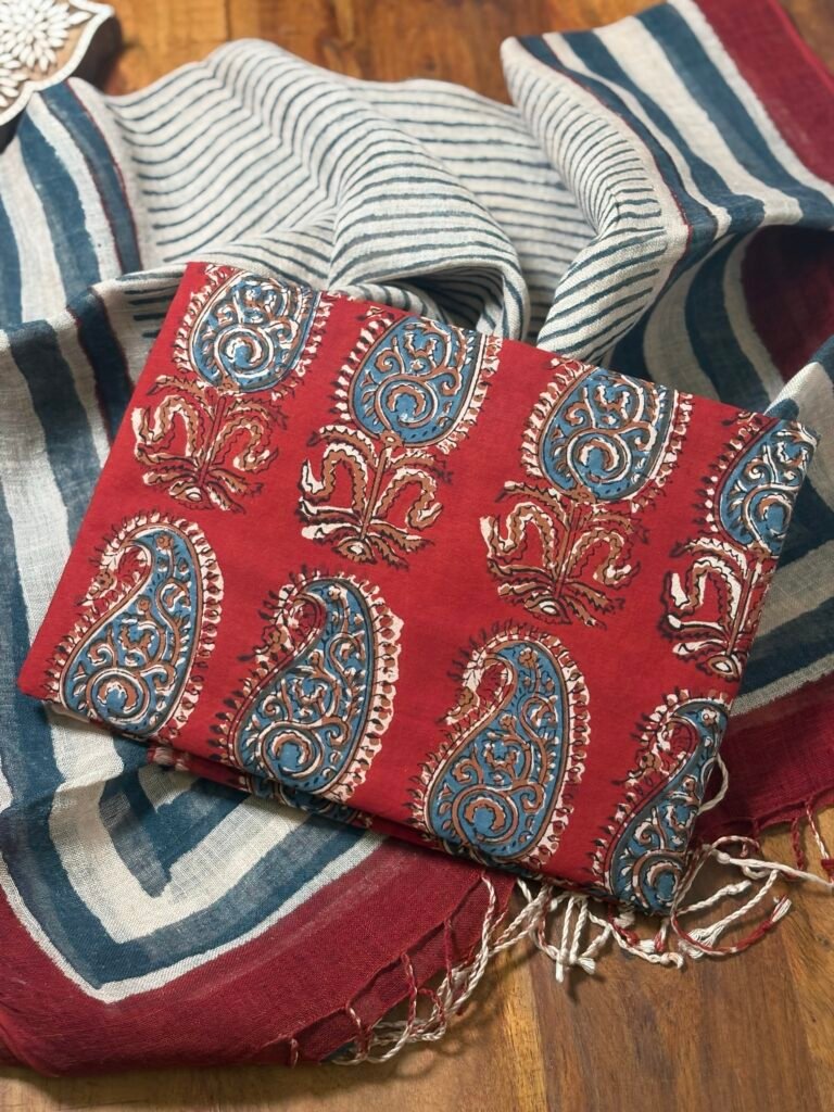 Kalaa :  Natural Dye HandBlock Pure Cotton - Pure Linen Kurta Dupatta by Ikhtirah