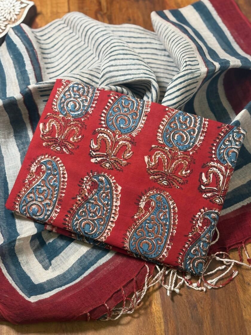 Kalaa :  Natural Dye HandBlock Pure Cotton - Pure Linen Kurta Dupatta by Ikhtirah