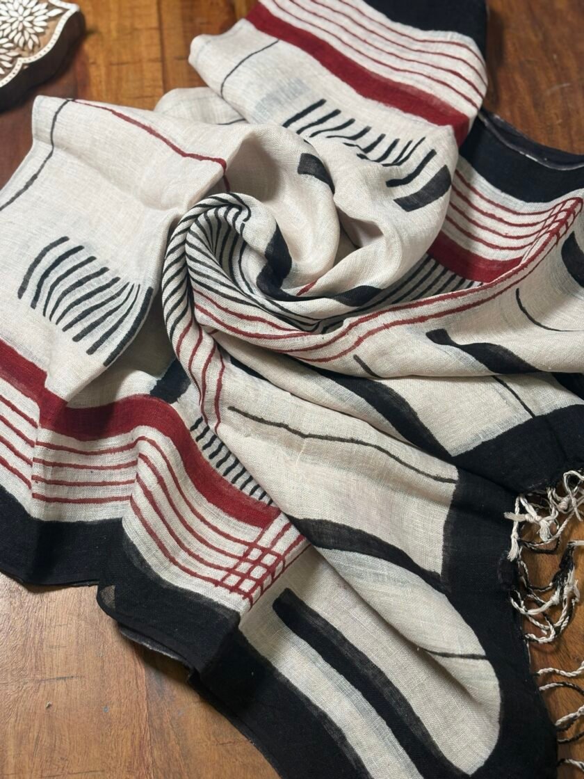 Kalaa :  Natural Dye HandBlock Pure Cotton - Pure Linen Kurta Dupatta by Ikhtirah - Image 2