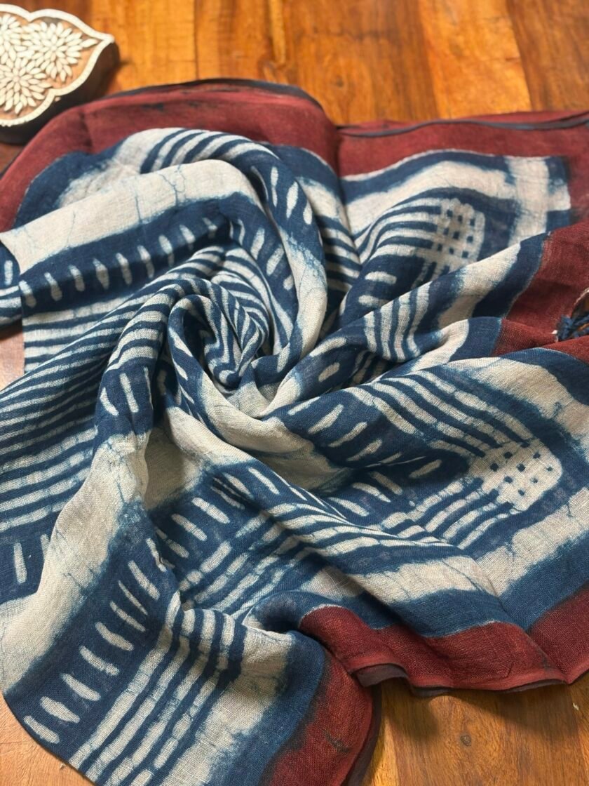 Kalaa :  Natural Dye HandBlock Pure Cotton - Pure Linen Kurta Dupatta by Ikhtirah - Image 2