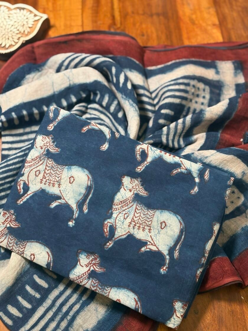Kalaa :  Natural Dye HandBlock Pure Cotton - Pure Linen Kurta Dupatta by Ikhtirah